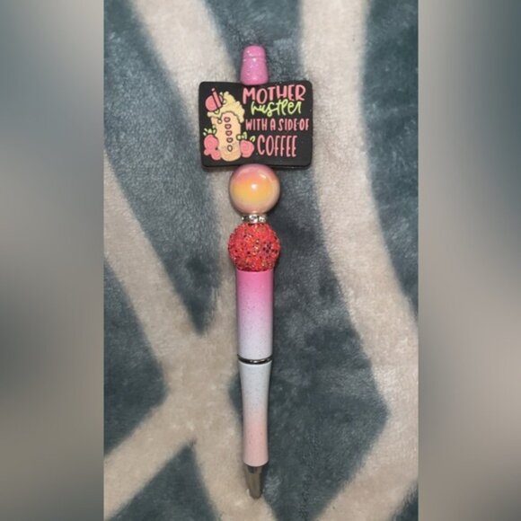 Other - Gradient Pink and White Pen with Coffee Charm